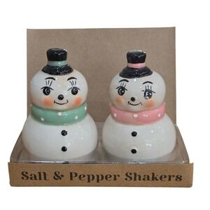 Johanna Parker Snowman Salt & Pepper Shakers‎ Ceramic Hats Scarves Table Decor